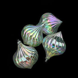 4.5" Clear Iridescent Onion Drop Shatterproof Christmas Ornaments Set of 4