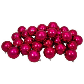 3.25" Magenta Pink Shatterproof Shiny Ball Christmas Ornaments Set of 32