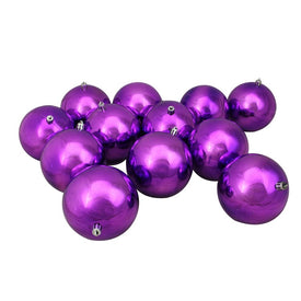 4" Purple Shatterproof Shiny Ball Christmas Ornaments Set of 12