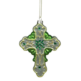 5" Green and White Mercury Cross Luck of the Irish Christmas Ornament