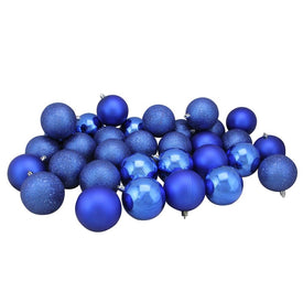 3.25" Lavish Blue Shatterproof Four-Finish Ball Christmas Ornaments Set of 32