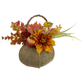 9" Yellow Autumn Harvest Floral in Pumpkin Basket Tabletop Decor