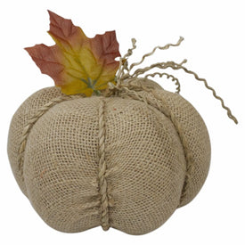 5.5" Beige Burlap Autumn Harvest Tabletop Pumpkin