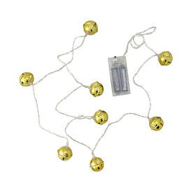 8-Count Battery-Operated Gold LED Jingle Bell Christmas Lights with Clear Wire