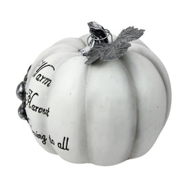 8" White and Black Warm Harvest Blessing Thanksgiving Tabletop Pumpkin