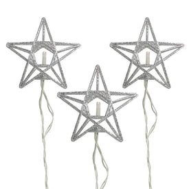 10-Count Battery-Operated Warm Clear Sparkling Glittered Star Christmas Light Set with 6.6' Silver Wire