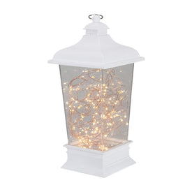 12" Battery-Operated White Tapered Lantern with Rice Lights Tabletop Decoration
