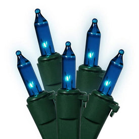 35-Count Teal Blue Mini Christmas Light Set with 11.25' Green Wire