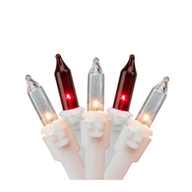 50-Count Red and Clear Mini Christmas Light Set with 10' White Wire