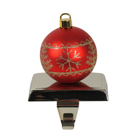 5.5" Red and Gold Snowflake and Christmas Tree Ball Ornament Stocking Holder