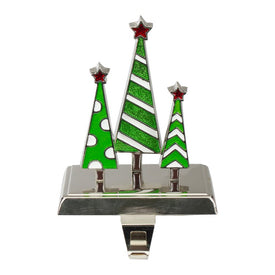7" Silver Green and White Christmas Tree Trio Stocking Holder