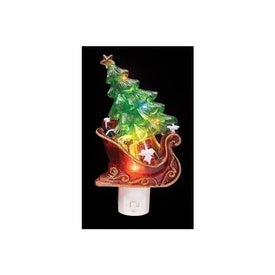 7.5" Green and Red Sleigh with Christmas Tree and Presents Decorative Christmas LED Night Light