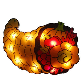 16" Gold and Red Lighted Cornucopia Thanksgiving Window Silhouette Decoration