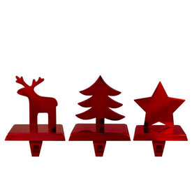 Reindeer Christmas Tree and Star Metallic Red Christmas Stocking Holders