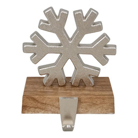 6.25" Silver Snowflake with Wood Finish Base Christmas Stocking Holder