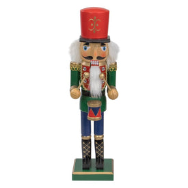 14" Green and Red Traditional Standing Drummer Christmas Nutcracker