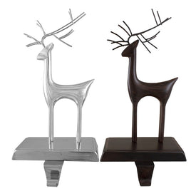Oil Rubbed Bronze and Silver Reindeer Christmas Stocking Holders Set of 2