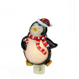 6" Black and Red Beaded Penguin with Santa Hat Christmas Night Light
