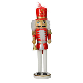 14" Red and White Wooden Christmas Nutcracker with Horn