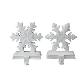 9.5" White Glittered Snowflake Christmas Stocking Holder Set of 2