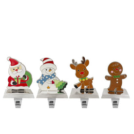Christmas Figures Stocking Holders with Silver Base Set of 4