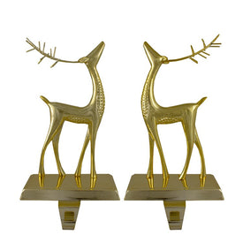 9.75" Gold Standing Reindeer Christmas Stocking Holders Set of 2