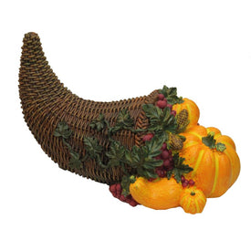 13" Brown and Vivid Orange Basket with Pumpkins Thanksgiving Tabletop Figurine