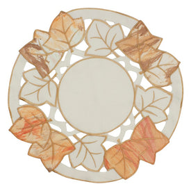 12" White and Beige Embroidered Fall Leaf Thanksgiving Doily