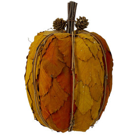 9.75" Orange and Brown Fall Harvest Tabletop Pumpkin