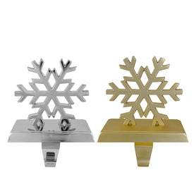 Gold and Silver Shiny Snowflake Christmas Stocking Holders Set of 2