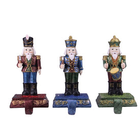 7.75" Blue Red and Green Glittered Nutcracker Stocking Holders Set of 3