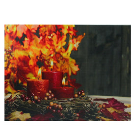 15.75" Red and Yellow LED Lighted Candles Festive Fall Autumn Wall Art