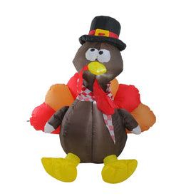 4' Red and Brown Inflatable Lighted Thanksgiving Turkey Outdoor Decor