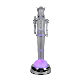 12.5" Clear LED Lighted Color Changing Christmas Nutcracker with Staff Figure