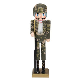 15" Beige and Green Army Soldier in Fatigues Christmas Nutcracker