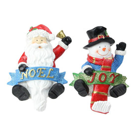 6.25" Santa and Snowman Glittered Christmas Stocking Holders Set of 2