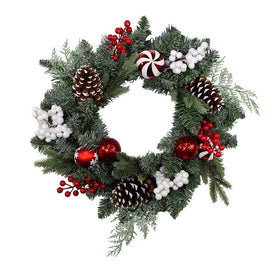 20" Unlit Green Wreath with Pine Cones, Balls and Berries