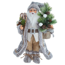 17" Natural Plaid Santa with Tree and Snowshoes
