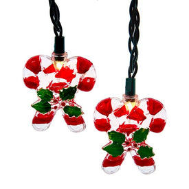10-Light Candy Cane with Holly Leaves and Berries Light Set