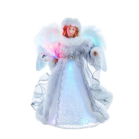 12" Silver and White Angel Tree Topper with Fiberoptic LED Lights