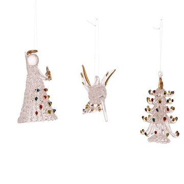 3" Spun Glass Angel, Tree and Bird Ornaments Set of 3