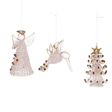 3" Spun Glass Angel, Tree and Bird Ornaments Set of 3