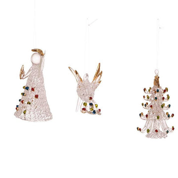 3" Spun Glass Angel, Tree and Bird Ornaments Set of 3
