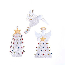 3" Spun Glass Angel, Tree and Bird Ornaments Set of 3