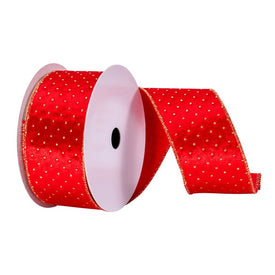 2.5" x 10 Yards Red with Gold Dots Wired Ribbon