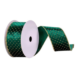 2.5" x 10 Yards Green with Gold Dots Wired Ribbon