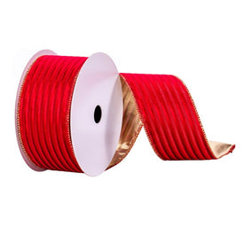 2.5" x 10 Yards Red Stripe Gold Back Wired Ribbon