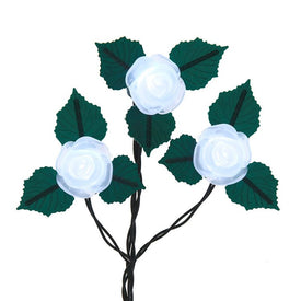 10-Light Cool White Frost White Rose Light Set