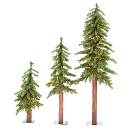 Pre-Lit 2', 3', and 4' Natural Alpine Trees with 200 Multi-Color LED Lights Set of 3