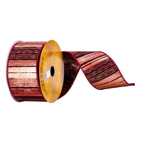 2.5" x 10 Yards Burgundy/Gold Lines Wired Ribbon